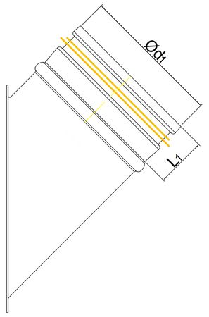 Sztucer, króciec cylindryczny z uszczelką kąt 45˚ Ø125mm